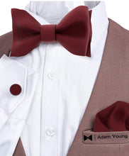 Merlot Red Self Tie Bow Tie with Handkerchief & Cufflinks Set for Men by Adam Young