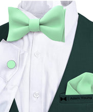 Mint Self Tie Bow Tie with Handkerchief & Cufflinks Set for Men by Adam Young