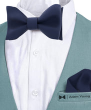 Navy Blue Self Tie Bow Tie with Handkerchief Set for Men by Adam Young