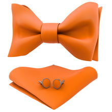 Orange Self Tie Bow Tie with Handkerchief & Cufflinks Set for Men by Adam Young