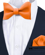 Orange Self Tie Bow Tie with Handkerchief Set for Men by Adam Young