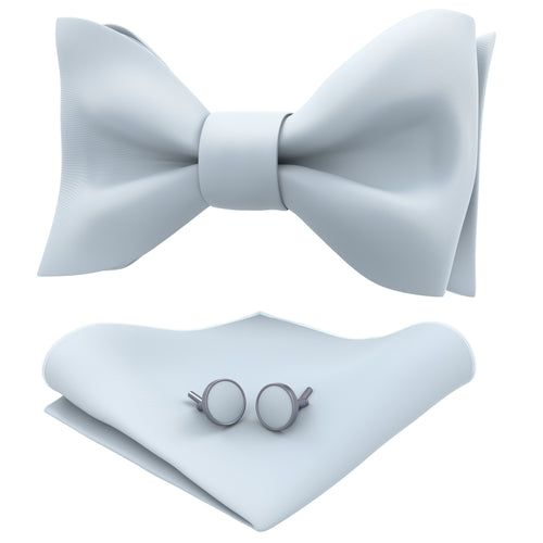 Pastel Blue Self Tie Bow Tie with Handkerchief & Cufflinks Set for Men by Adam Young