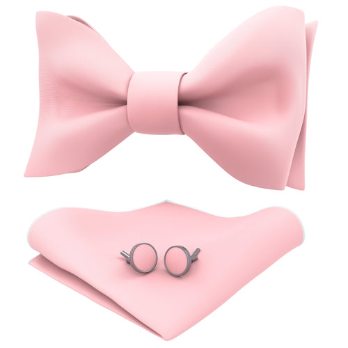 Pink Self Tie Bow Tie with Handkerchief & Cufflinks Set for Men by Adam Young