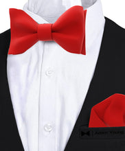 Red Self Tie Bow Tie with Handkerchief Set for Men by Adam Young