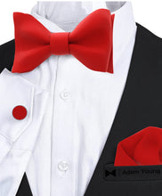 Red Self Tie Bow Tie with Handkerchief & Cufflinks Set for Men by Adam Young