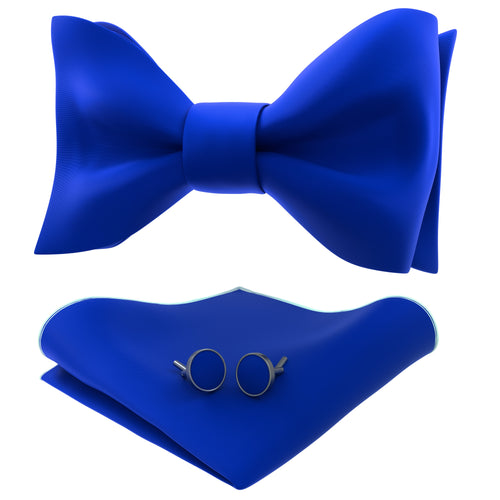 Royal Blue Self Tie Bow Tie with Handkerchief & Cufflinks Set for Men by Adam Young