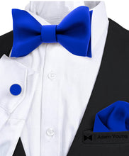 Royal Blue Self Tie Bow Tie with Handkerchief & Cufflinks Set for Men by Adam Young