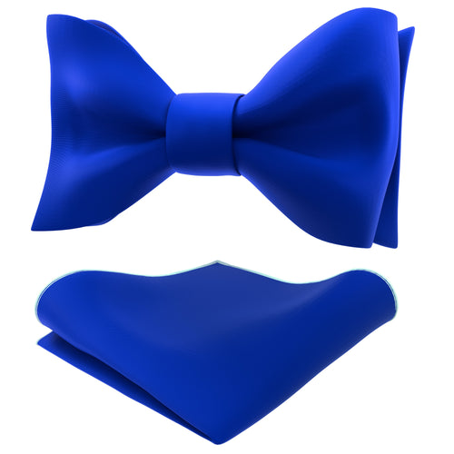 Royal Blue Self Tie Bow Tie with Handkerchief Set for Men by Adam Young