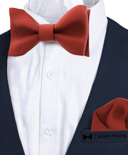 Rust Self Tie Bow Tie with Handkerchief Set for Men by Adam Young