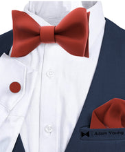 Rust Self Tie Bow Tie with Handkerchief & Cufflinks Set for Men by Adam Young