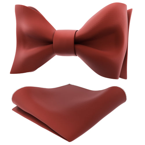 Rust Self Tie Bow Tie with Handkerchief Set for Men by Adam Young