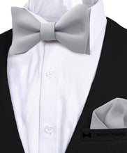 Silver Grey Self Tie Bow Tie with Handkerchief Set for Men by Adam Young