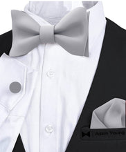 Silver Grey Self Tie Bow Tie with Handkerchief & Cufflinks Set for Men by Adam Young