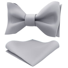 Silver Grey Self Tie Bow Tie with Handkerchief Set for Men by Adam Young