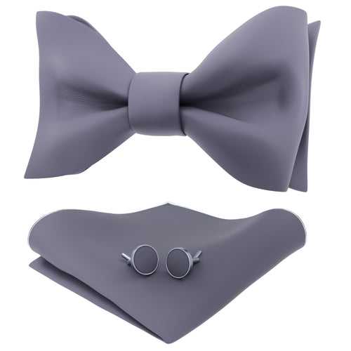 Slate Grey Self Tie Bow Tie with Handkerchief & Cufflinks Set for Men by Adam Young