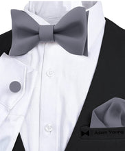 Slate Grey Self Tie Bow Tie with Handkerchief & Cufflinks Set for Men by Adam Young