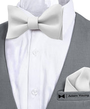 White Self Tie Bow Tie with Handkerchief Set for Men by Adam Young