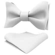 White Self Tie Bow Tie with Handkerchief Set for Men by Adam Young