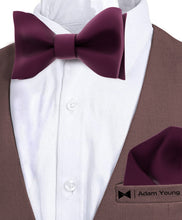 Wine Red Self Tie Bow Tie with Handkerchief Set for Men by Adam Young