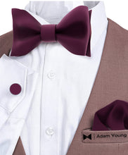 Wine Red Self Tie Bow Tie with Handkerchief & Cufflinks Set for Men by Adam Young