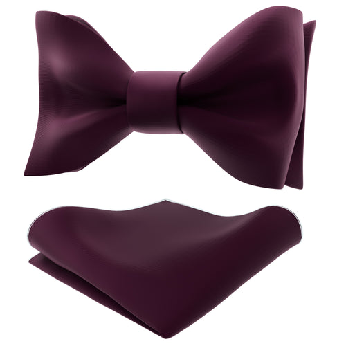 Wine Red Self Tie Bow Tie with Handkerchief Set for Men by Adam Young